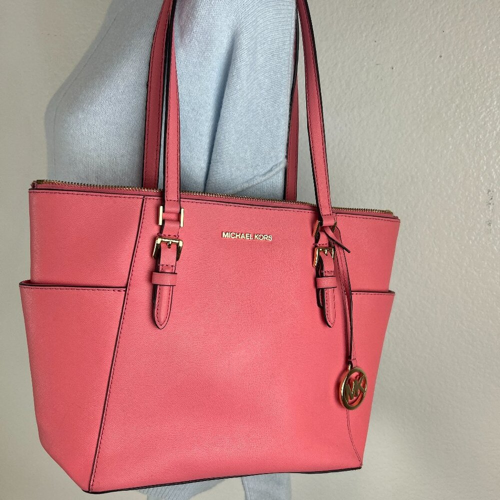 MICHAEL KORS Charlotte  Shoulder Tote Bag  Grapefruit (pink salmon color)
